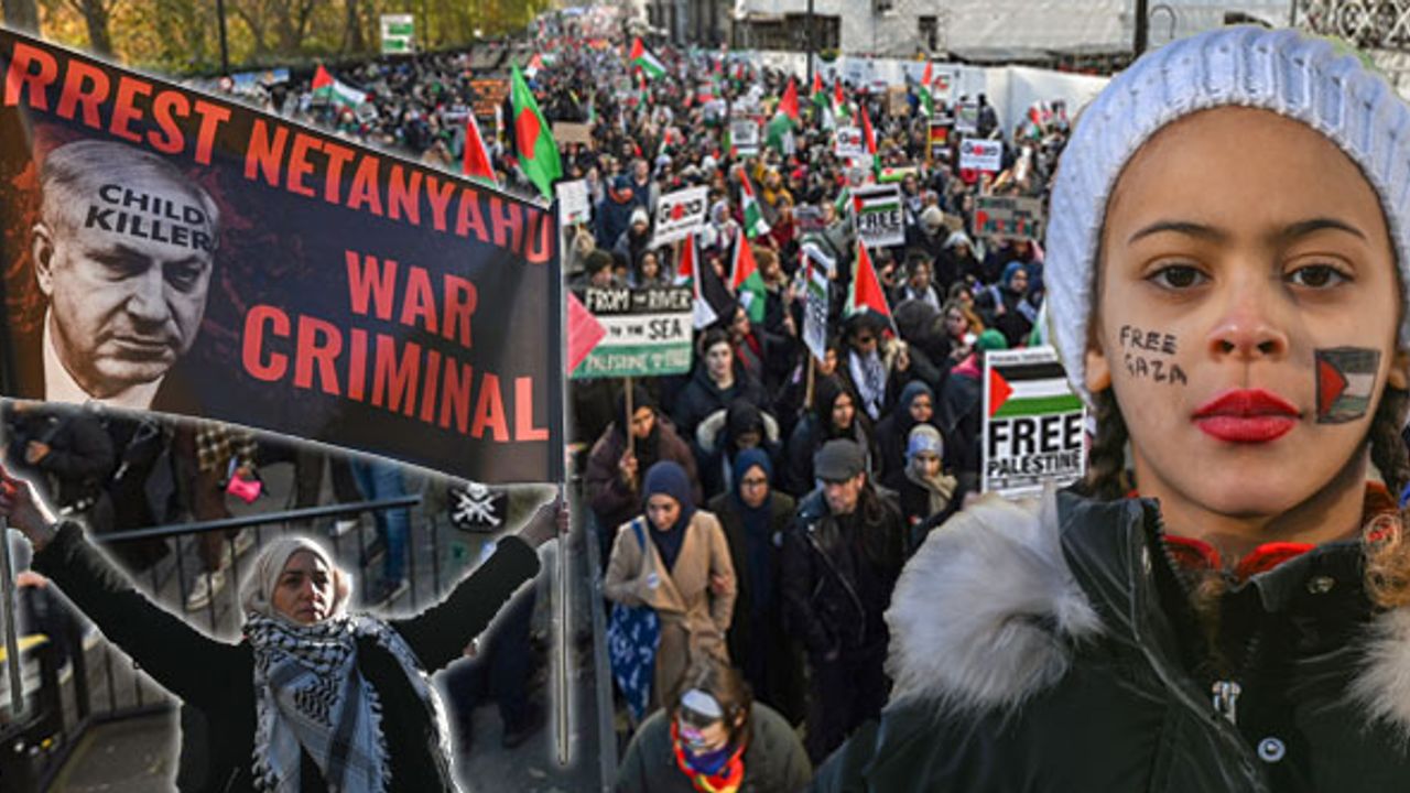 Londra'da onbinler, Filistin'e destek yürüyüşünde ateşkes çağrısı yaptı