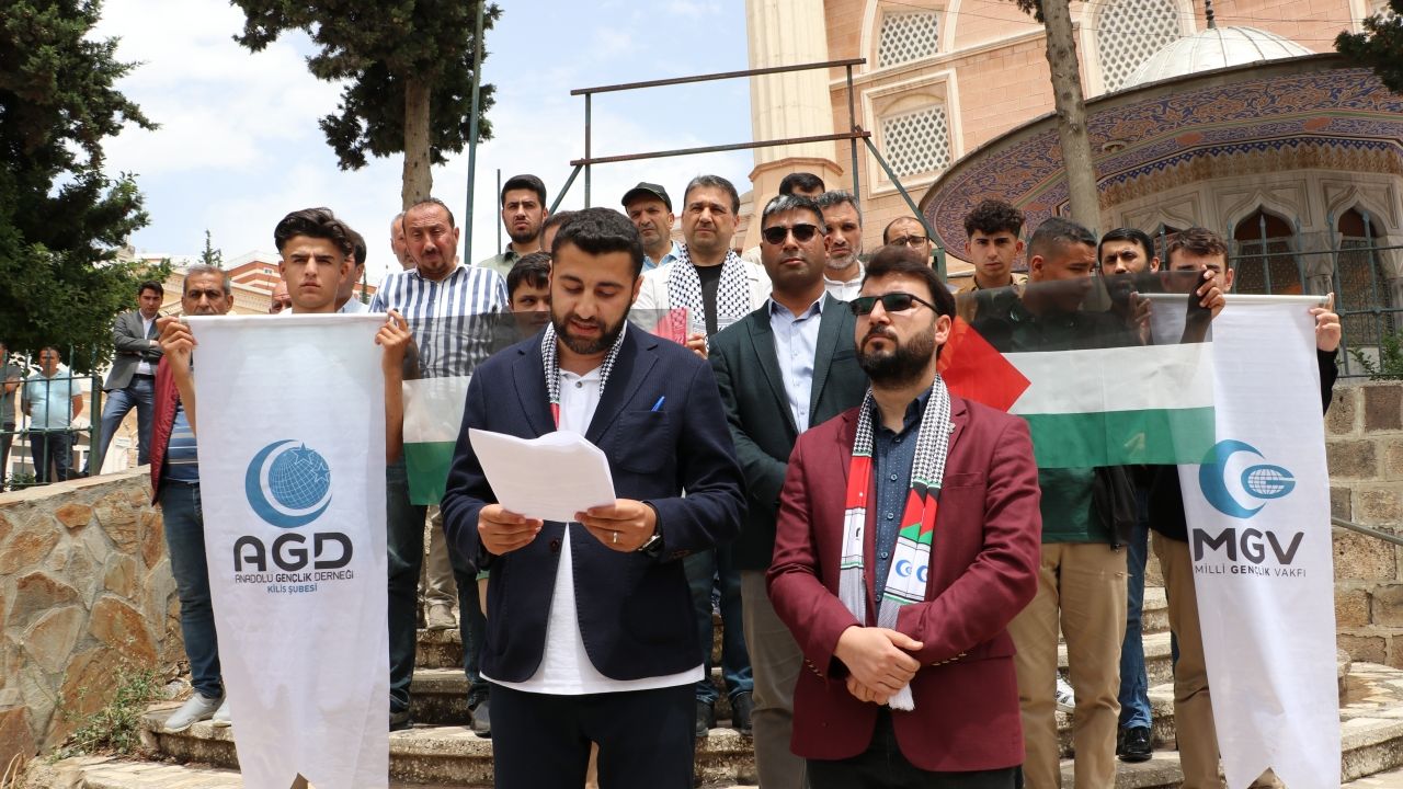 Kilis'te İsrail'in Filistin'e yönelik saldırıları protesto edildi