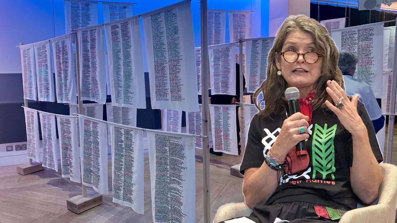 Gazze’de öldürülenlerin isimlerini nakış nakış işledi