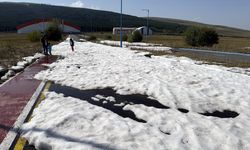 Ardahan'da gece etkili olan dolu, güneşe rağmen erimedi