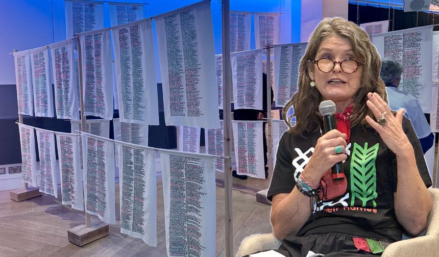 Gazze’de öldürülenlerin isimlerini nakış nakış işledi