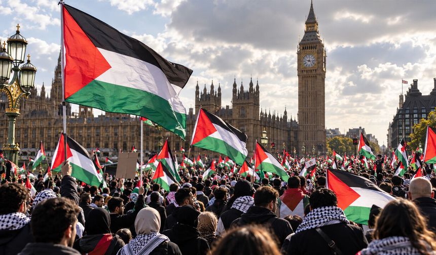 Onbinler Londra'da Filistin Halkıyla Dayanışma İçin Yürüdü